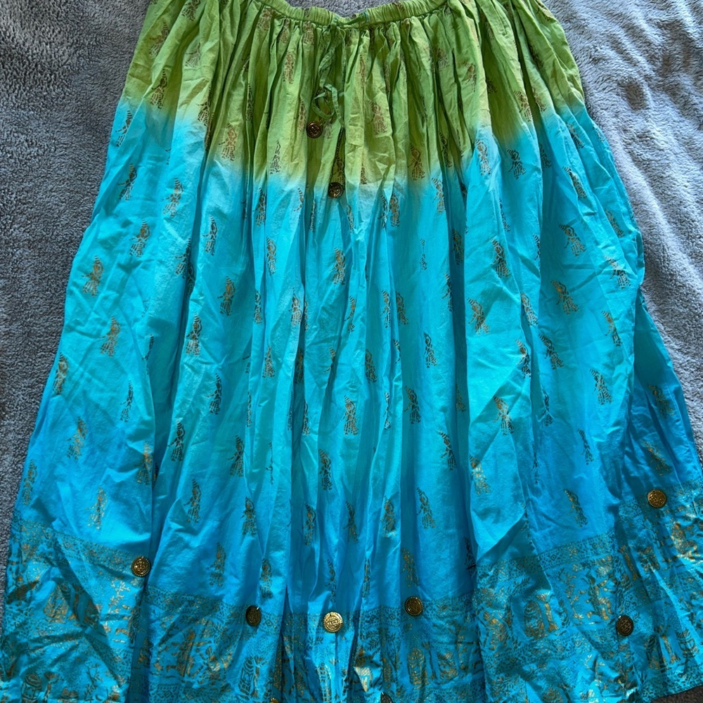 French Laundry Blue and Green A-Line Skirt